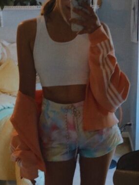 Women's Tie-Dye Drawstring Lounge Shorts - Pastel Multicolor
